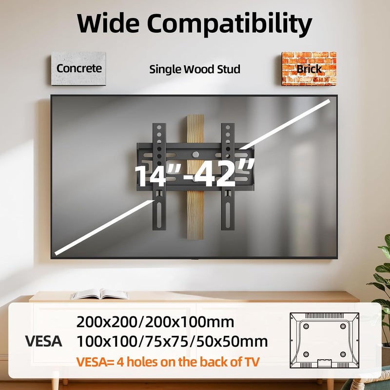 IWORKBOARD IWOBOARD 32 40 42 inch Fixed TV Monitor Wall Mount for LED LCD TVs & Monitor, Low Profile Small RV TV Mount, Easy Slim Flat Wall Bracket, Max VESA 200x200mm, 66lbs, Single Stud, Fit 19 24 42 inch - Image 5